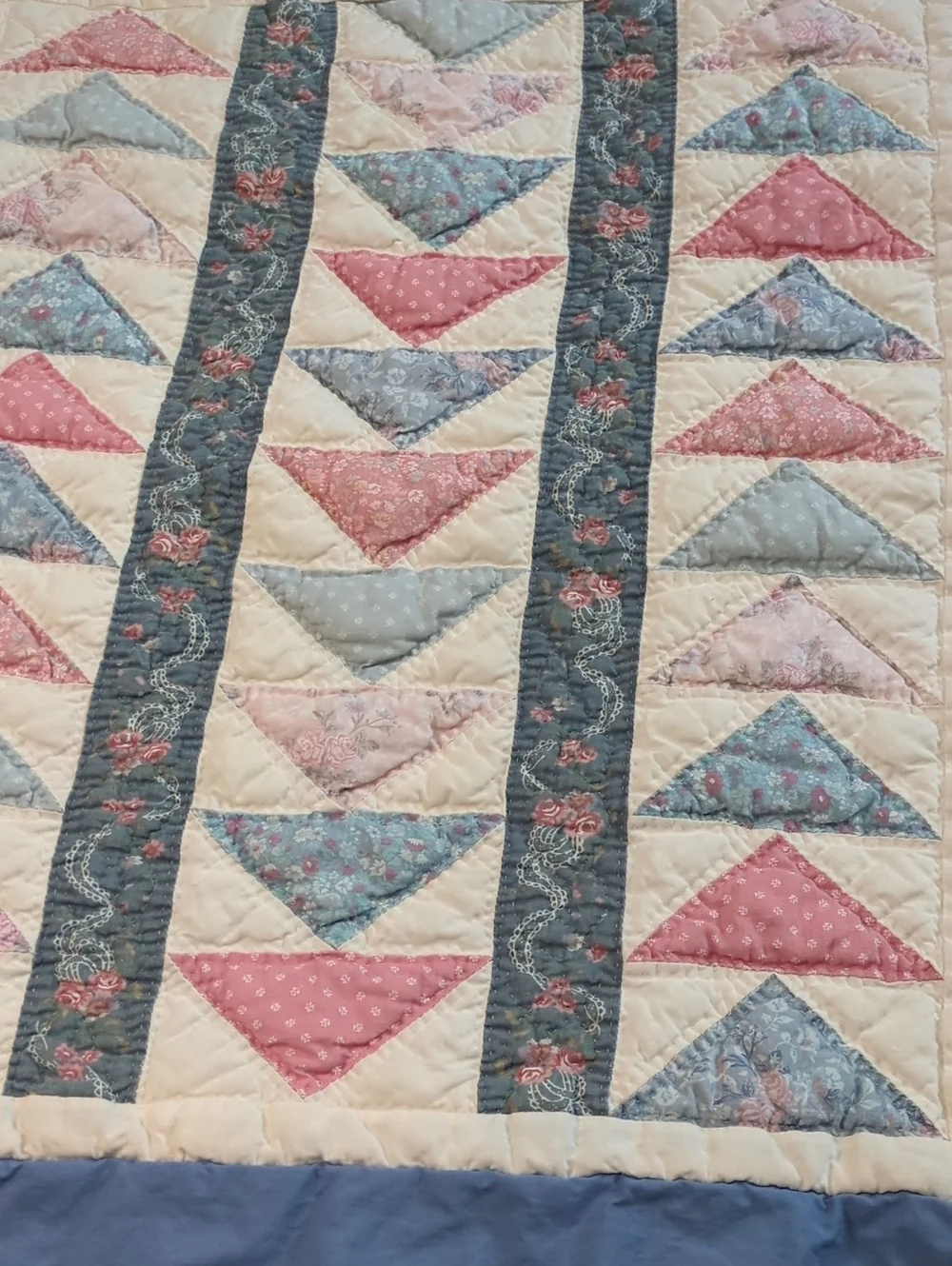 Vintage Patchwork Quilted Pillowcases Set of 2 Standard Blue Pink Floral Cottage